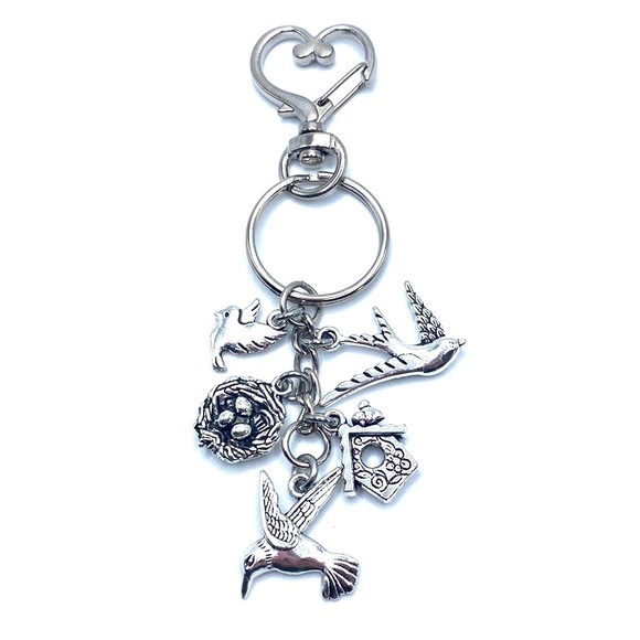 Bird Keychain Bag Charm Nest Birdhouse Dove Swallow Hummingbird Charms - Picture 3 of 4